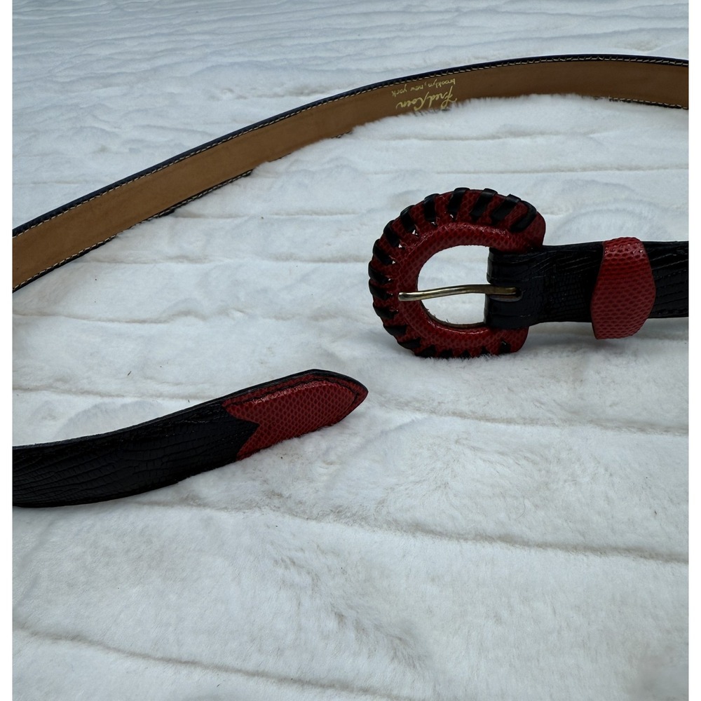 Fred Coen Belt Womens Medium‎ Black Red Lizard Leather Brooklyn NY Designer USA